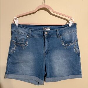 SANDP Women's Blue Embroidered Jean Shorts